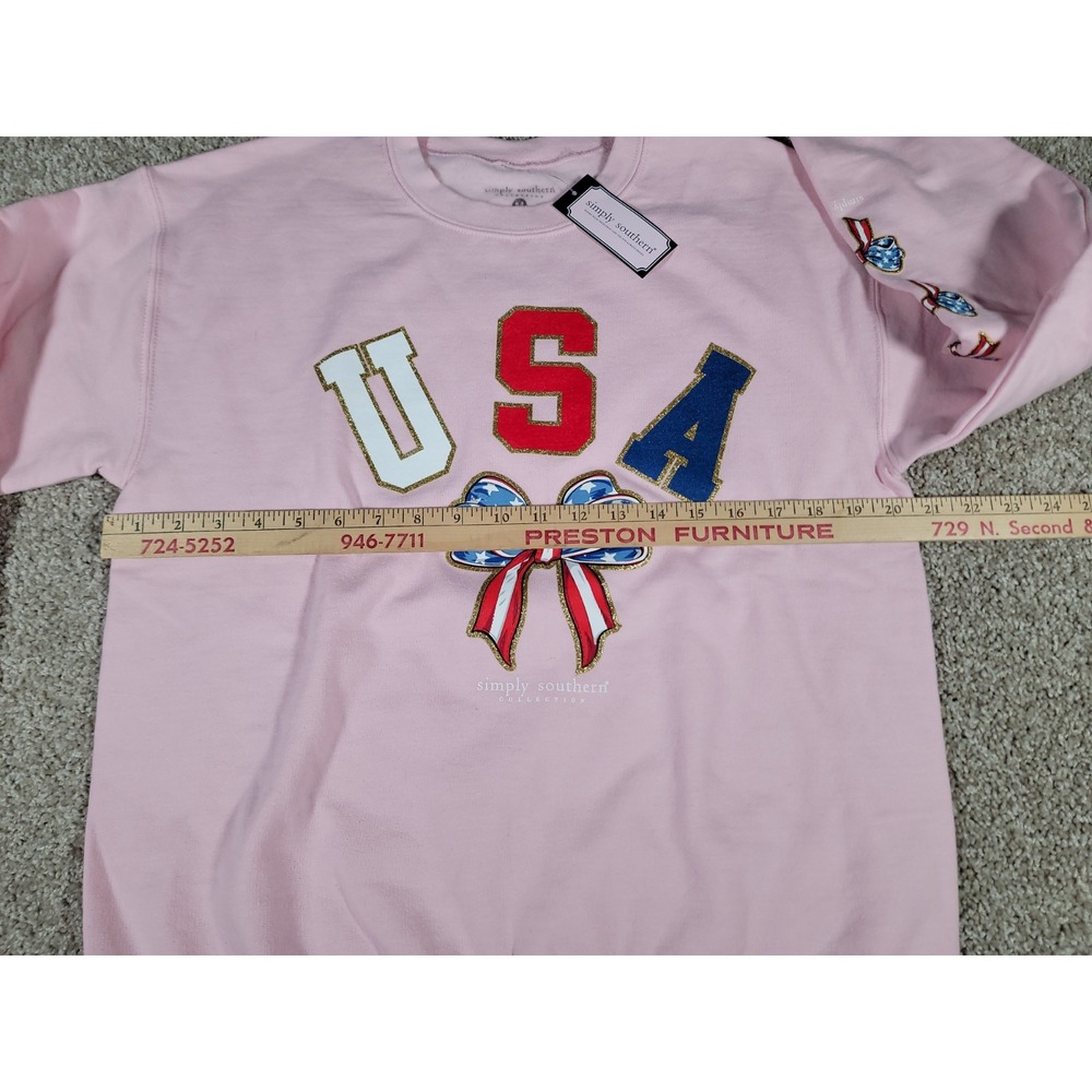 Simply Southern Sweatshirt Crewneck Sz M Pink Patriotic Bows USA 4TH of July NWT - Picture 11 of 14